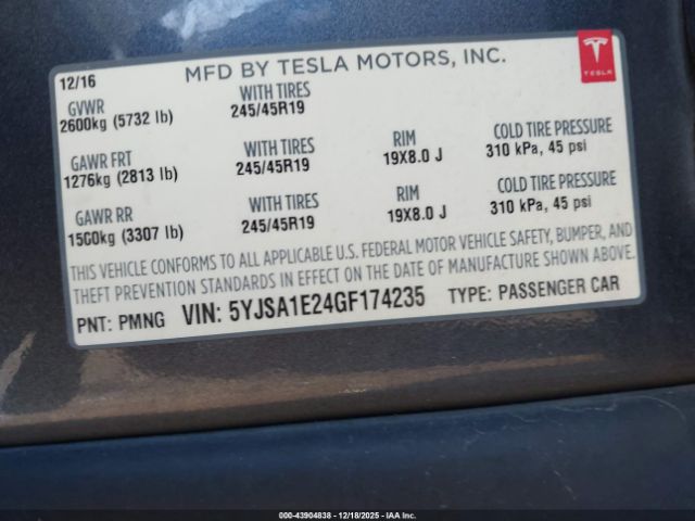 2016 TESLA MODEL S 5YJSA1E24GF174235 Photo 8