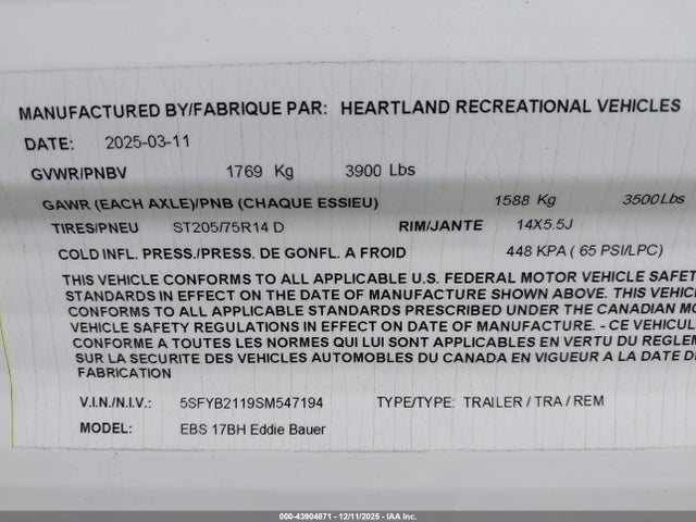 5SFYB2119SM547194 Heartland Rv Other