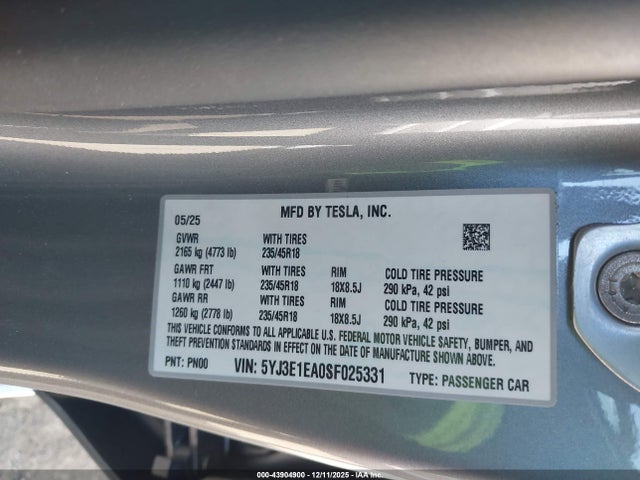 2025 TESLA MODEL 3 5YJ3E1EA0SF025331 Photo 8