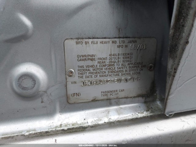 Aukcja sprzedaży 2002 Subaru Impreza Outback Sport, vin: JF1GG68582H810192, numer aukcji: 43904963
