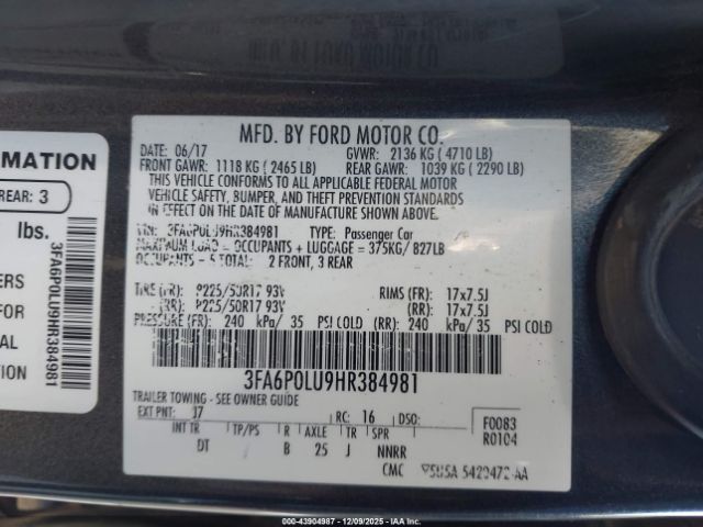 2017 FORD FUSION HYBRID 3FA6P0LU9HR384981 Photo 8