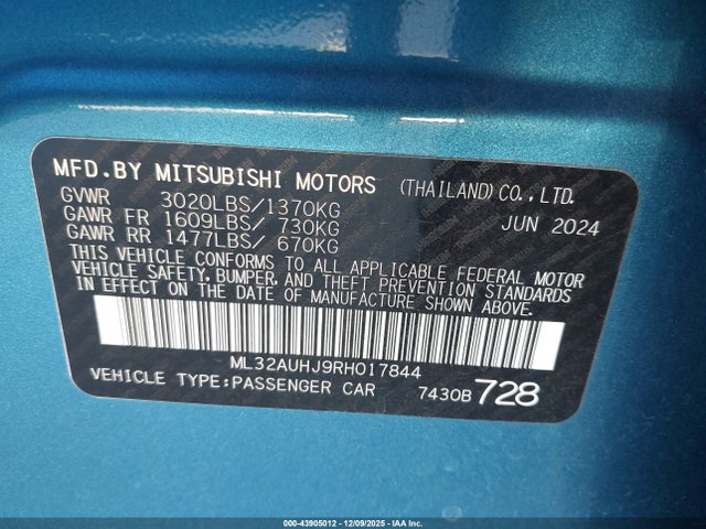 2024 MITSUBISHI MIRAGE ML32AUHJ9RH017844 Photo 8