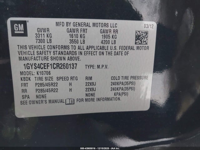 2012 CADILLAC ESCALADE 1GYS4CEF1CR260137 Photo 8