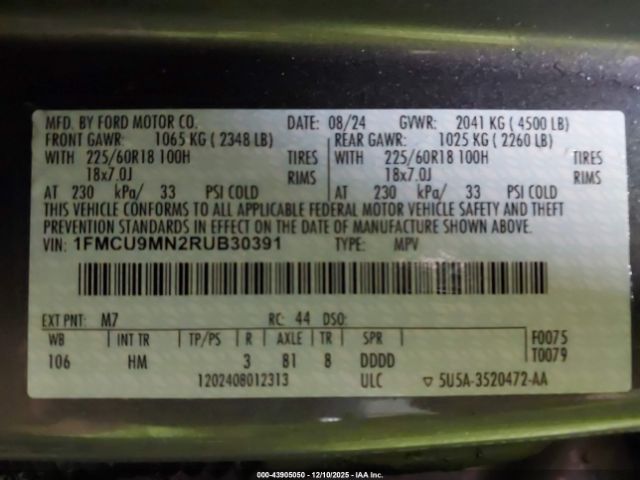2024 FORD ESCAPE 1FMCU9MN2RUB30391 Photo 8