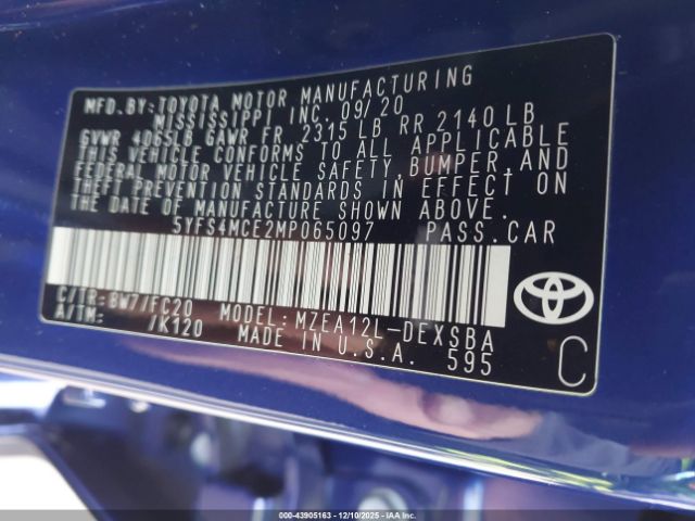 2021 TOYOTA COROLLA 5YFS4MCE2MP065097 Photo 8