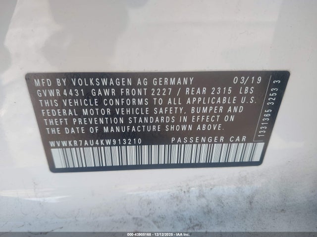 WVWKR7AU4KW913210 Volkswagen E-golf Se