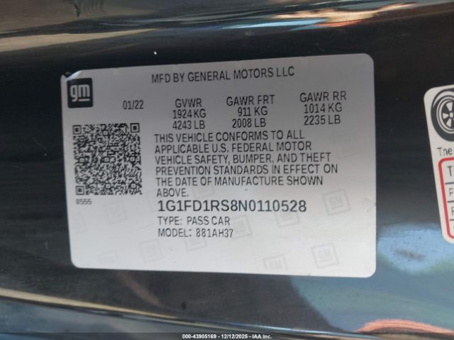 2022 CHEVROLET CAMARO 1G1FD1RS8N0110528 Photo 8