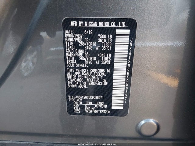 Nissan ARMADA SV 2019 JN8AY2NC6K9588971 Image 9