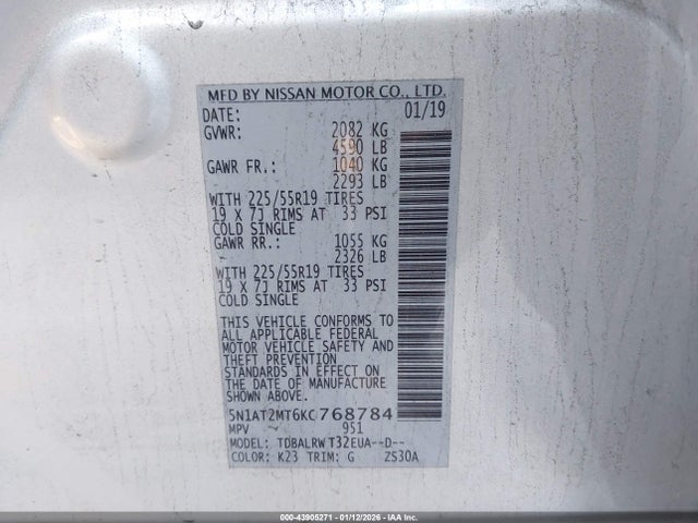 Nissan Rogue Sl 2019 5N1AT2MT6KC768784 Image 9