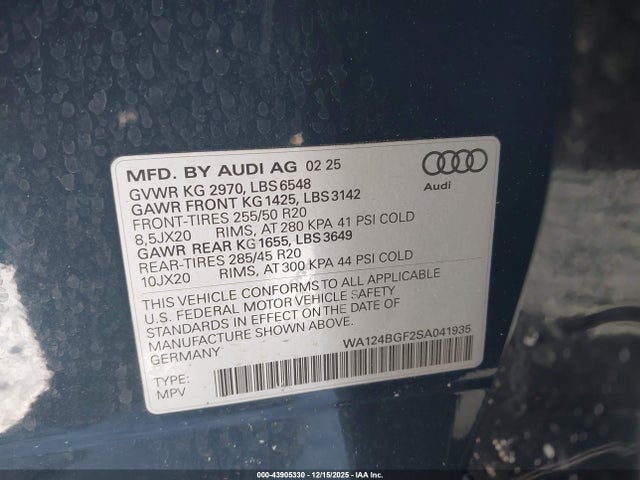 2025 AUDI Q6 E-TRON WA124BGF2SA041935 Photo 8