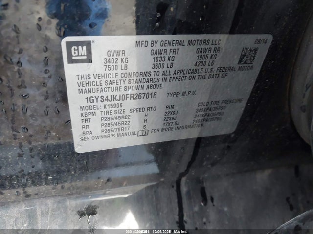 2015 CADILLAC ESCALADE ESV 1GYS4JKJ0FR267016 Photo 8