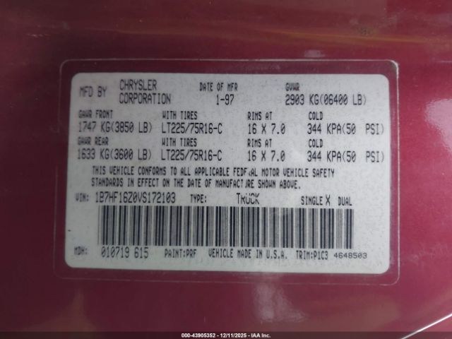 1997 DODGE RAM 1500 1B7HF16Z0VS172103 Photo 8