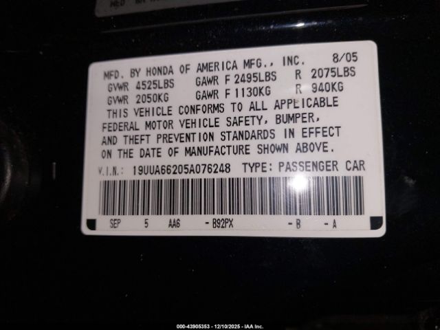 2005 ACURA TL 19UUA66205A076248 Photo 8