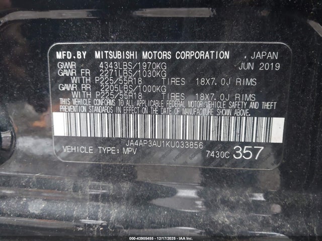 2019 MITSUBISHI OUTLANDER SPORT JA4AP3AU1KU033856 Photo 8