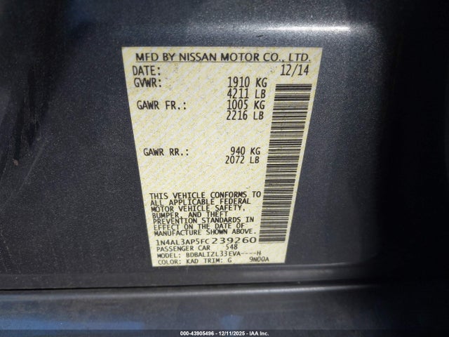 Nissan Altima 2.5 Sv 2015 1N4AL3AP5FC239260 Image 9