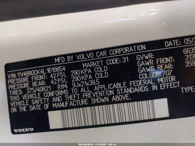 YV4BR0CK4L1619854 Volvo Xc90 Hybrid T8 Momentum 7 Passenger