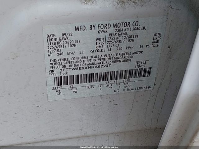 2022 FORD MAVERICK 3FTTW8E9XNRA97247 Photo 8