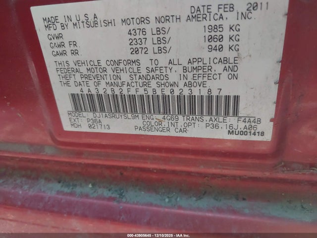 2011 MITSUBISHI GALANT 4A32B2FF5BE023187 Photo 8