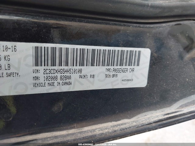 Продаж на аукціоні авто 2017 Dodge Charger Sxt Rwd, vin: 2C3CDXHG5HH510108, номер лоту: 43905660