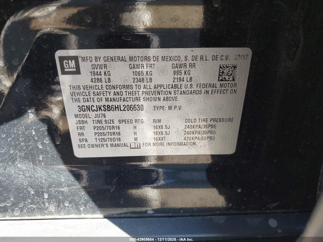 3GNCJKSB6HL206630 Chevrolet TRAX LS