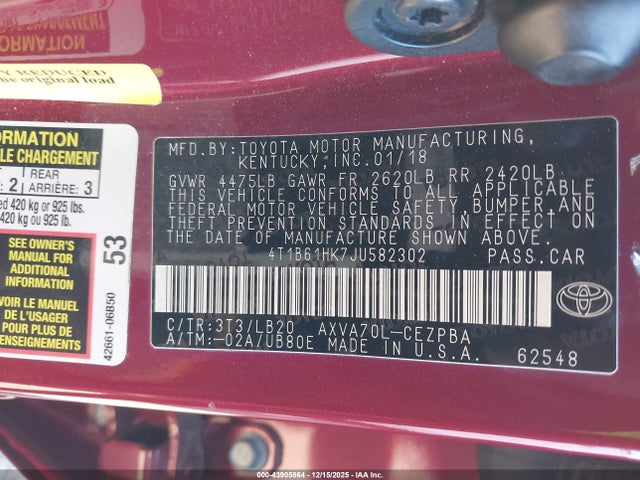 4T1B61HK7JU582302 Toyota CAMRY XSE