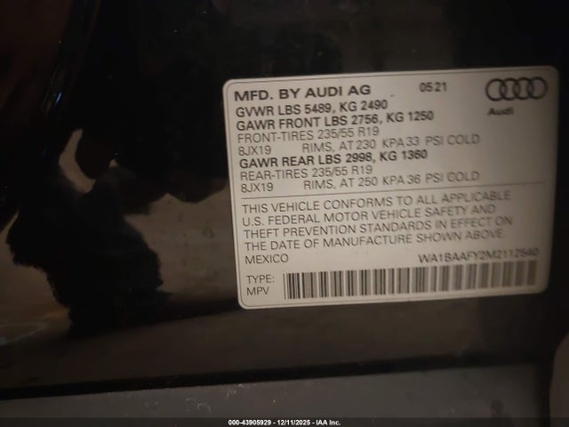 2021 AUDI Q5 WA1BAAFY2M2112540 Photo 8