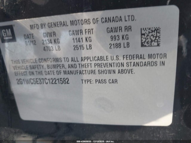 2012 CHEVROLET IMPALA 2G1WC5E37C1221582 Photo 8