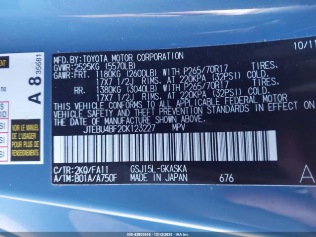 2012 TOYOTA FJ CRUISER JTEBU4BF2CK123227 Photo 8