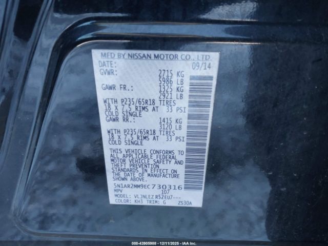 2014 NISSAN PATHFINDER 5N1AR2MM9EC730316 Photo 8