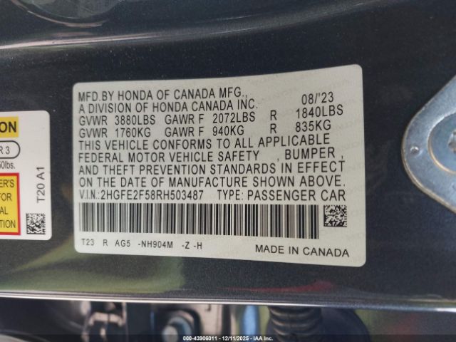 2024 HONDA CIVIC 2HGFE2F58RH503487 Photo 8