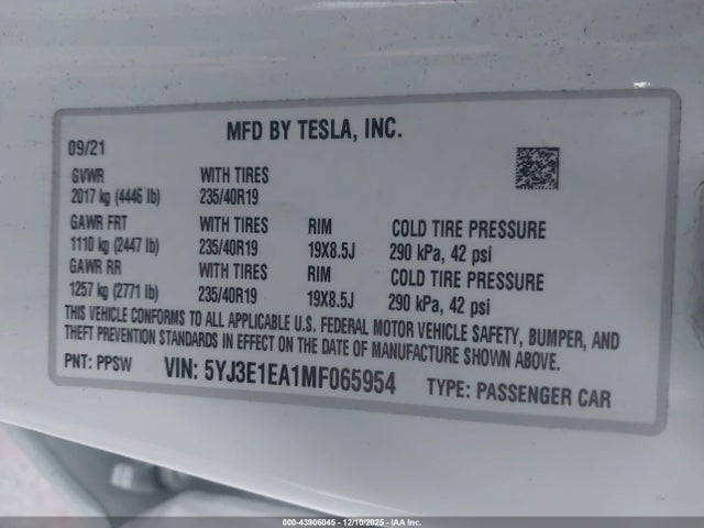 2021 TESLA MODEL 3 5YJ3E1EA1MF065954 Photo 8