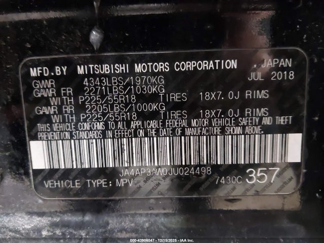 JA4AP3AW0JU024498 Mitsubishi Outlander Sport 2.4 Se