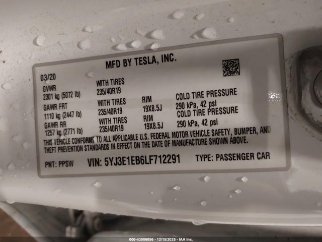 2020 TESLA MODEL 3 5YJ3E1EB6LF712291 Photo 8