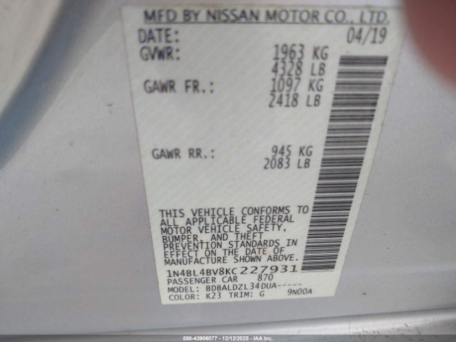 2019 NISSAN ALTIMA 1N4BL4BV8KC227931 Photo 8