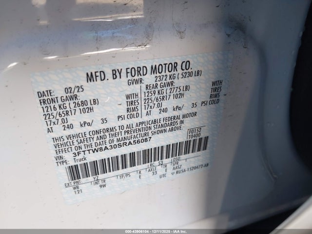3FTTW8A30SRA56087 Ford Maverick Xl