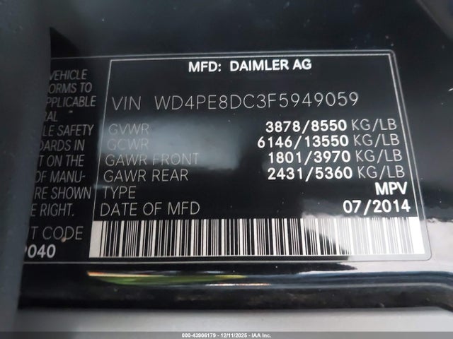 Mercedes-Benz Sprinter 2500 High Roof 2015 WD4PE8DC3F5949059 Image 9