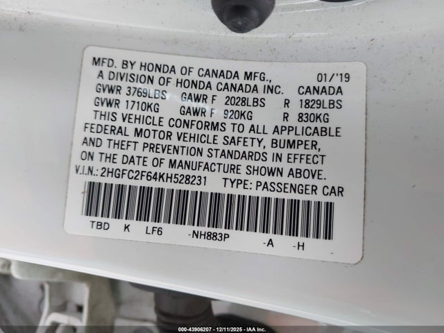 Honda Civic Lx 2019 2HGFC2F64KH528231 Image 9