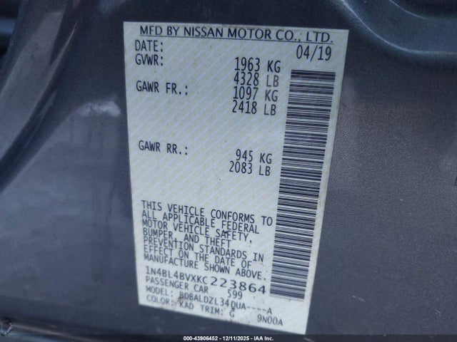 2019 NISSAN ALTIMA 1N4BL4BVXKC223864 Photo 8