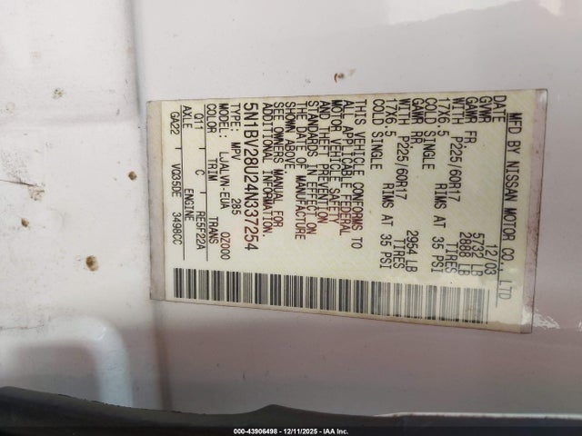 2004 NISSAN QUEST 5N1BV28U24N337254 Photo 8