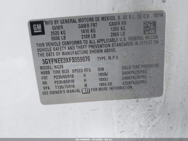 2015 CADILLAC SRX 3GYFNEE3XFS559076 Photo 8