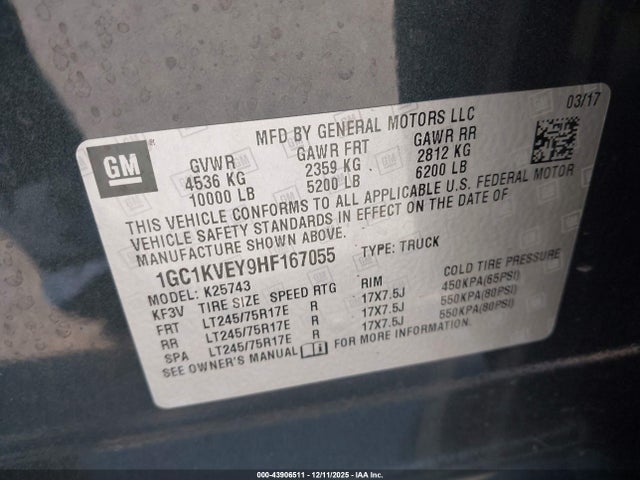 1GC1KVEY9HF167055 Chevrolet Silverado 2500hd Lt