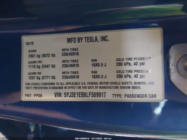 2020 TESLA MODEL 3 5YJ3E1EB8LF589917 Photo 8