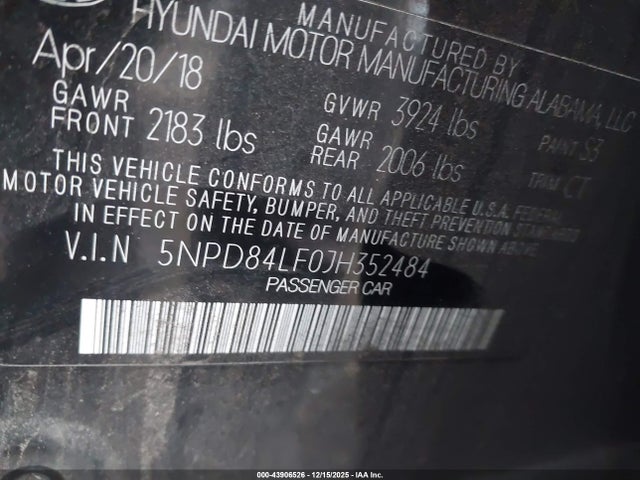 5NPD84LF0JH352484 Hyundai Elantra Value Edition