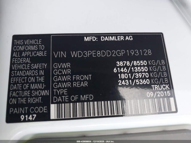Mercedes-Benz Sprinter 2500 High Roof 2016 WD3PE8DD2GP193128 Image 9