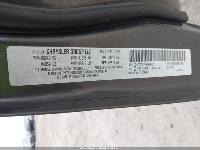 Продажа на аукционе авто 2010 Dodge Charger Sxt, vin: 2B3CA3CV2AH198002, номер лота: 43906610