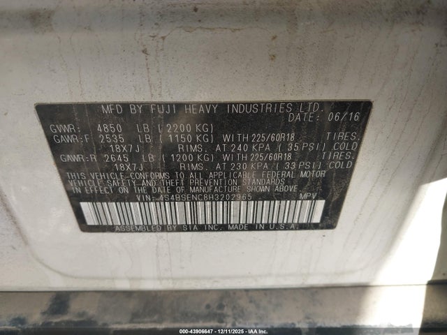 4S4BSENC8H3202965 Subaru Outback 3.6r Limited