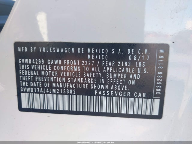 Продаж на аукціоні авто 2018 Volkswagen Jetta 1.8t Se Sport, vin: 3VWD17AJ4JM213382, номер лоту: 43906657