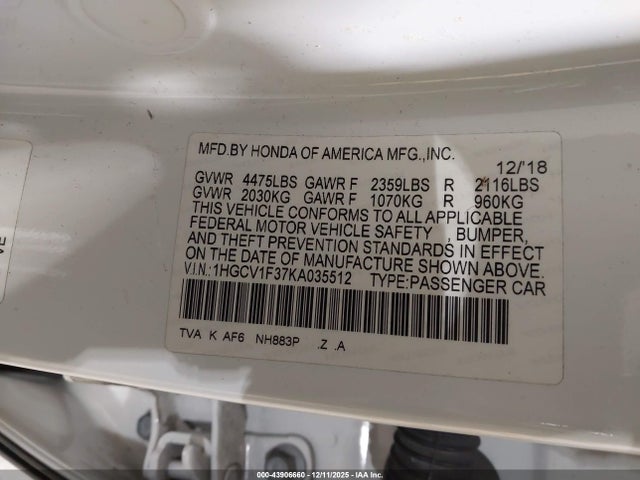 2019 HONDA ACCORD 1HGCV1F37KA035512 Photo 8