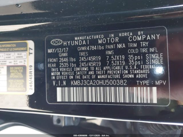 2017 HYUNDAI TUCSON KM8J3CA20HU500382 Photo 8