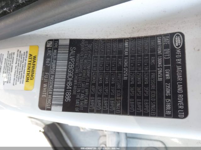 2013 LAND ROVER RANGE ROVER EVOQUE SALVP2BG9DH841886 Photo 8